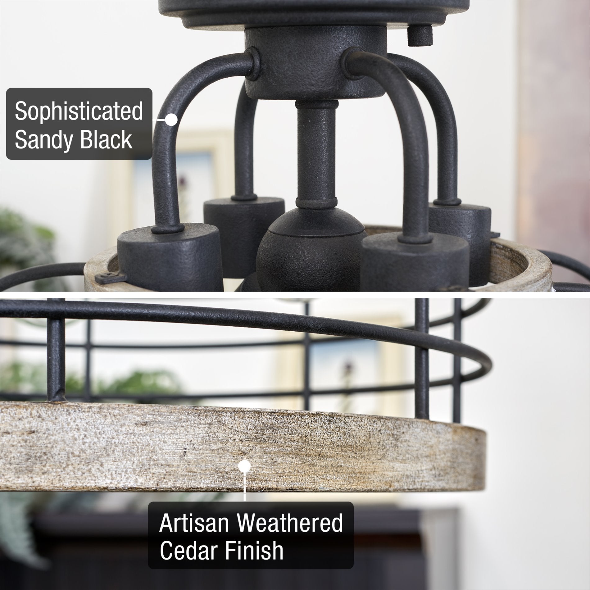 Lustre suspendu semi-encastré convertible Sawyer 17 à 3 lumières, style industriel et campagnard