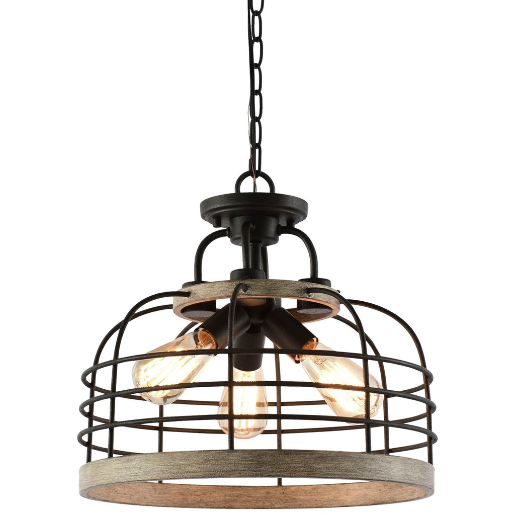 Lustre suspendu semi-encastré convertible Sawyer 17 à 3 lumières, style industriel et campagnard