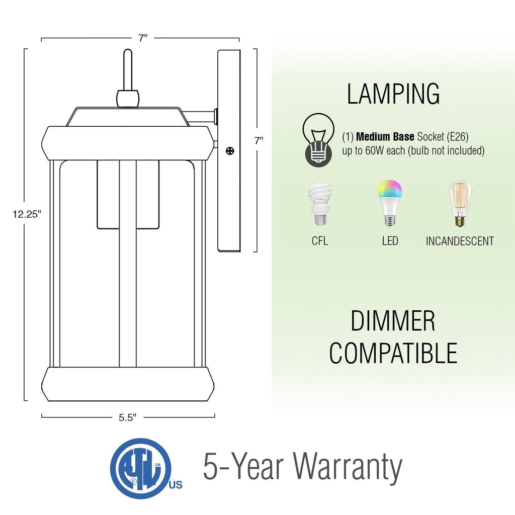 Applique murale extérieure Dorsey 12, rustique et traditionnelle, résistante aux intempéries