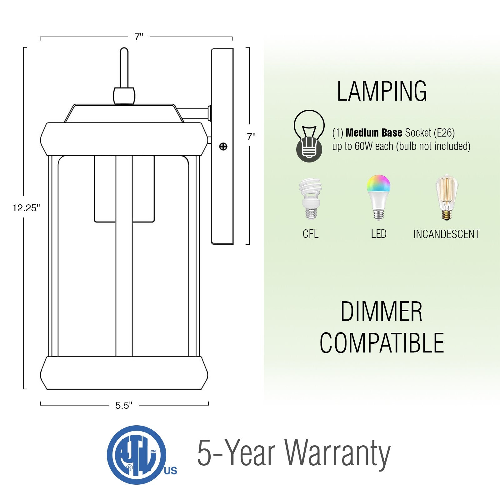 Applique murale extérieure Dorsey 12, rustique et traditionnelle, résistante aux intempéries