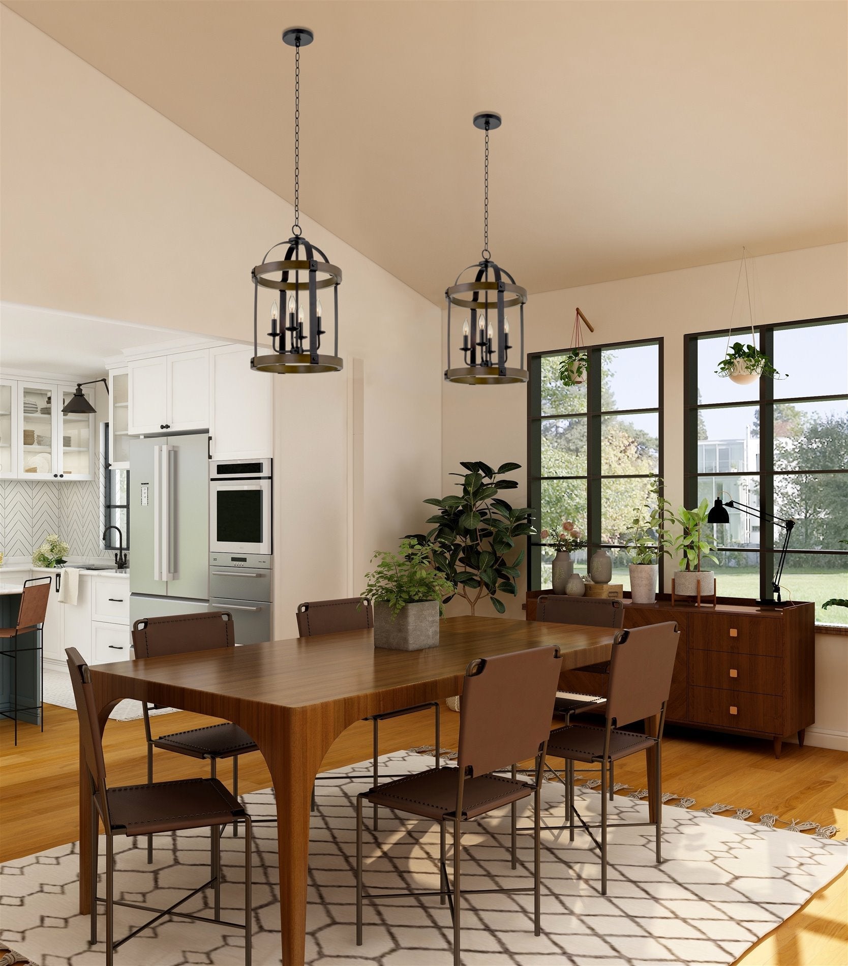 Lustre lanterne rustique Osprey 23 à 4 lumières, style ferme.