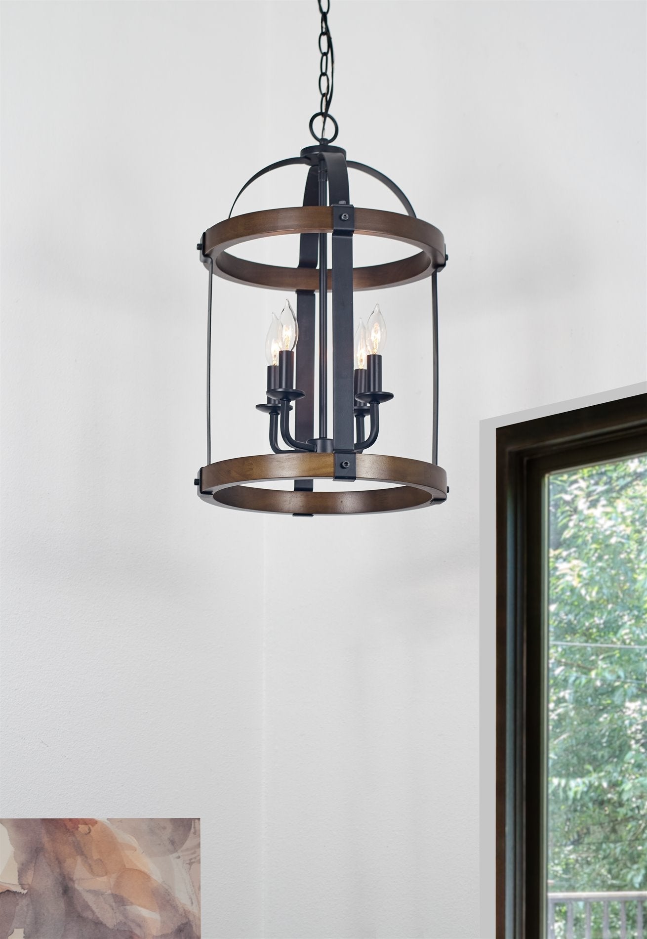 Lustre lanterne rustique Osprey 23 à 4 lumières, style ferme.