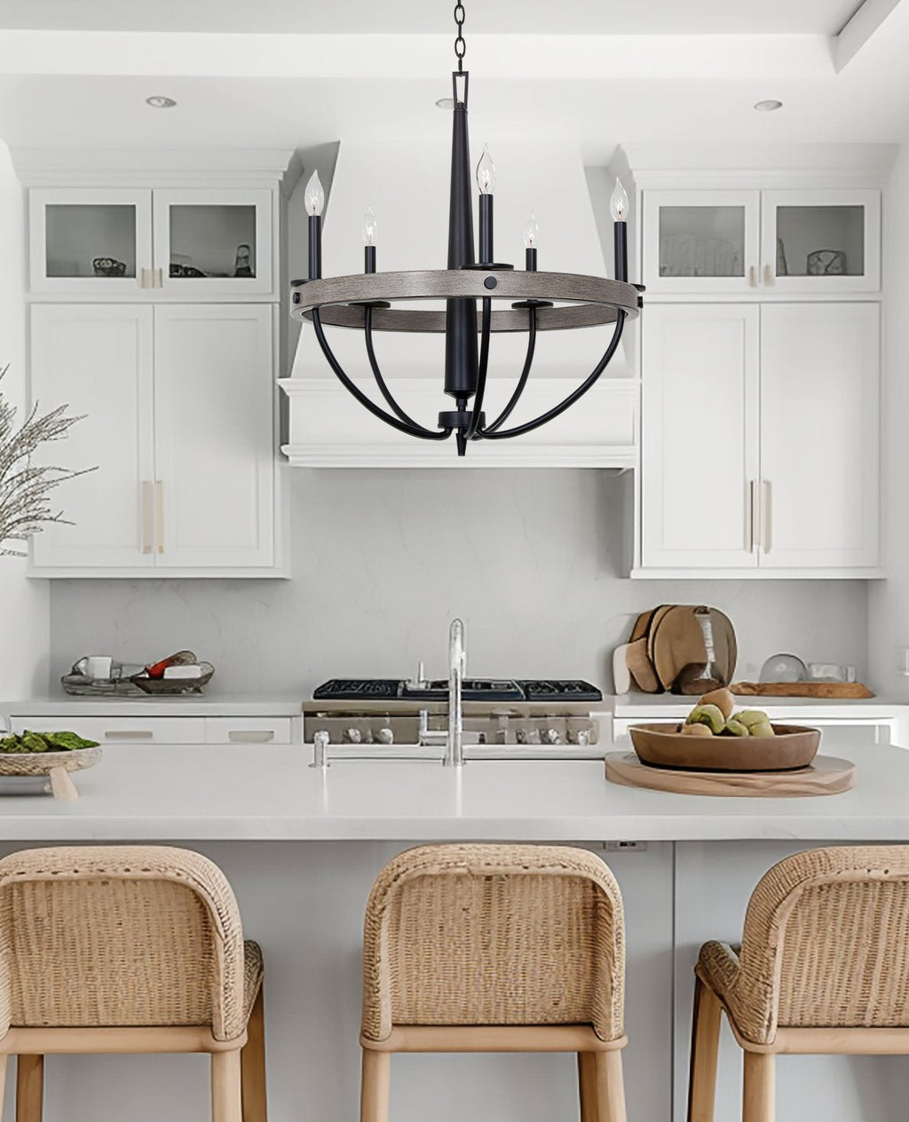 Lustre moderne Madison 27 à 5 lumières, style ferme française de campagne.