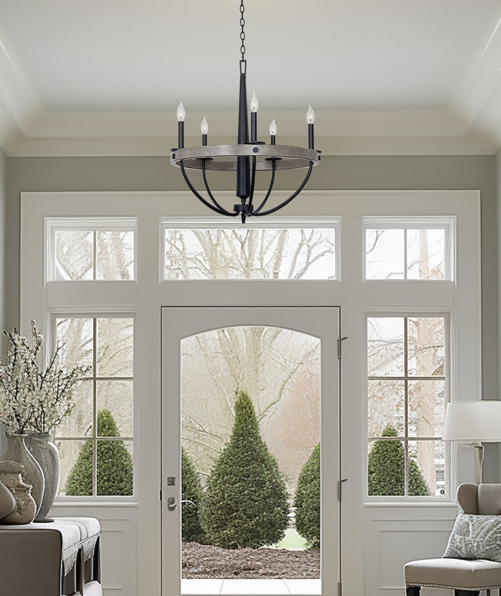 Lustre moderne Madison 27 à 5 lumières, style ferme française de campagne.