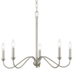 Lustre moderne Kira Home Archer 28 à 5 lumières, grand format, bras incurvés, hauteur de suspension réglable, finition nickel brossé