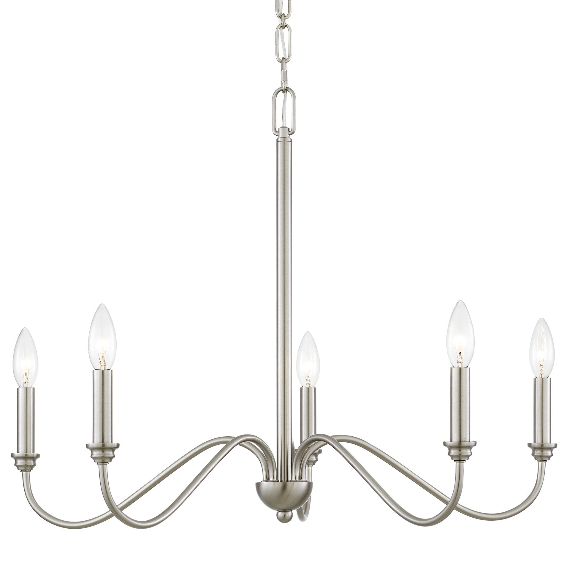 Lustre moderne Kira Home Archer 28 à 5 lumières, grand format, bras incurvés, hauteur de suspension réglable, finition nickel brossé