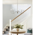 Lustre moderne Kira Home Archer 28 à 5 lumières, grand format, bras incurvés, hauteur de suspension réglable, finition nickel brossé