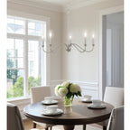 Lustre moderne Kira Home Archer 28 à 5 lumières, grand format, bras incurvés, hauteur de suspension réglable, finition nickel brossé