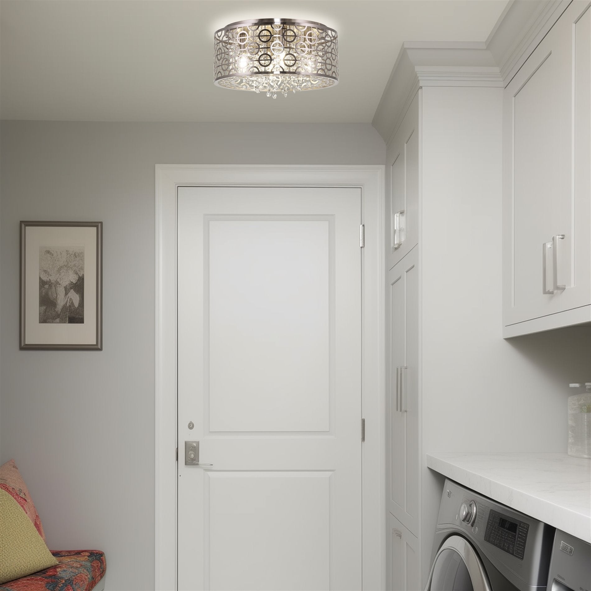 Lustre Brielle 15, moderne et chic, à 4 lumières et cristal, encastré.