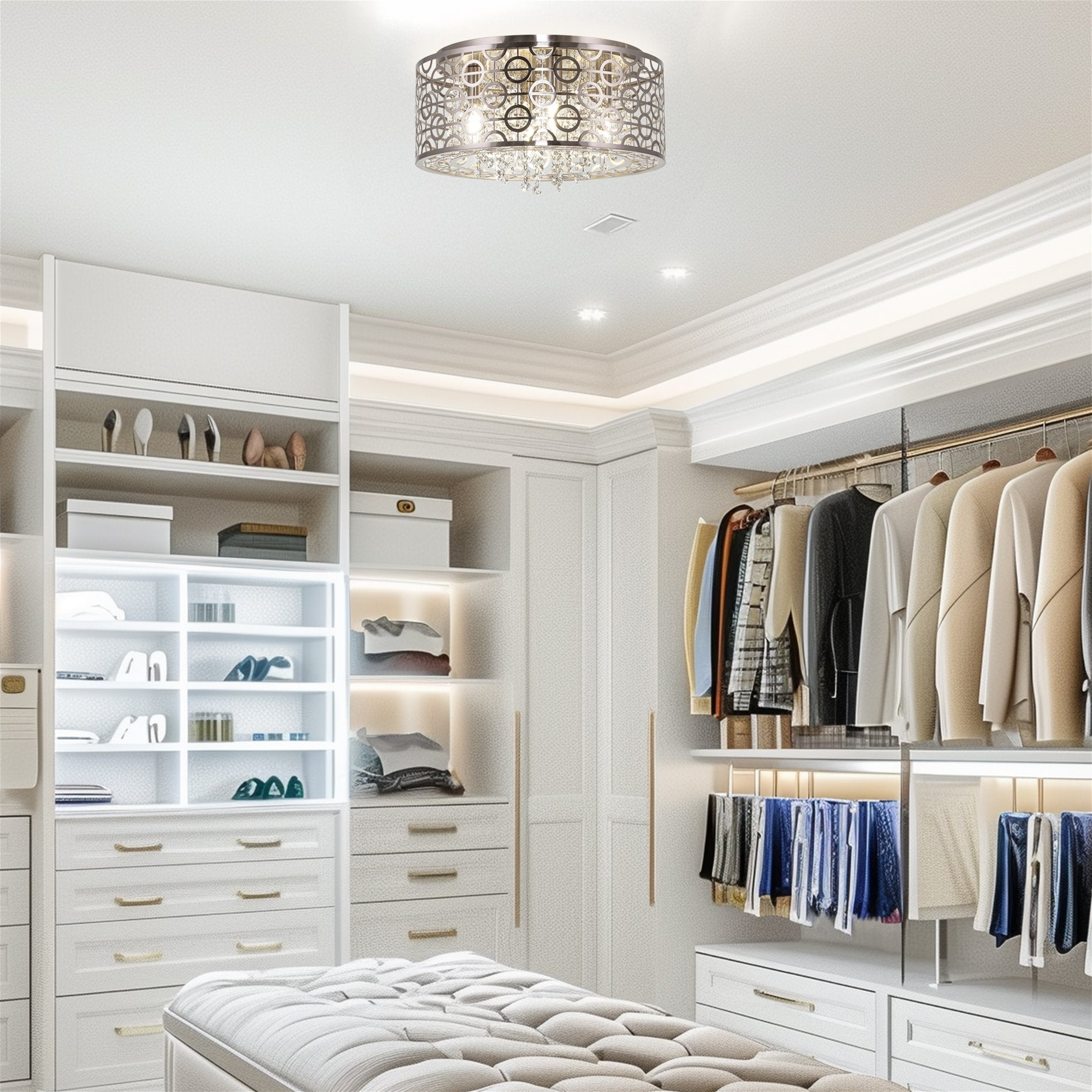 Lustre Brielle 15, moderne et chic, à 4 lumières et cristal, encastré.