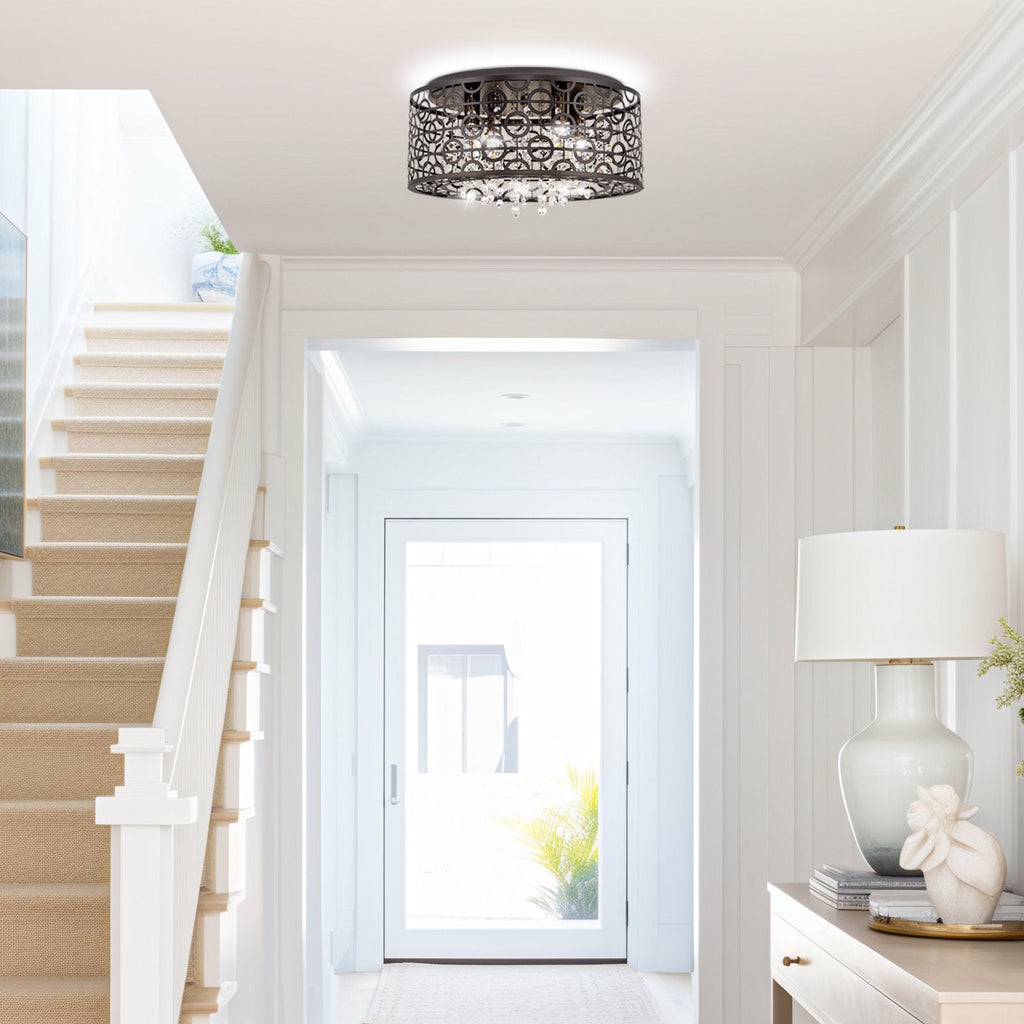 Lustre Brielle 15, moderne et chic, à 4 lumières et cristal, encastré.
