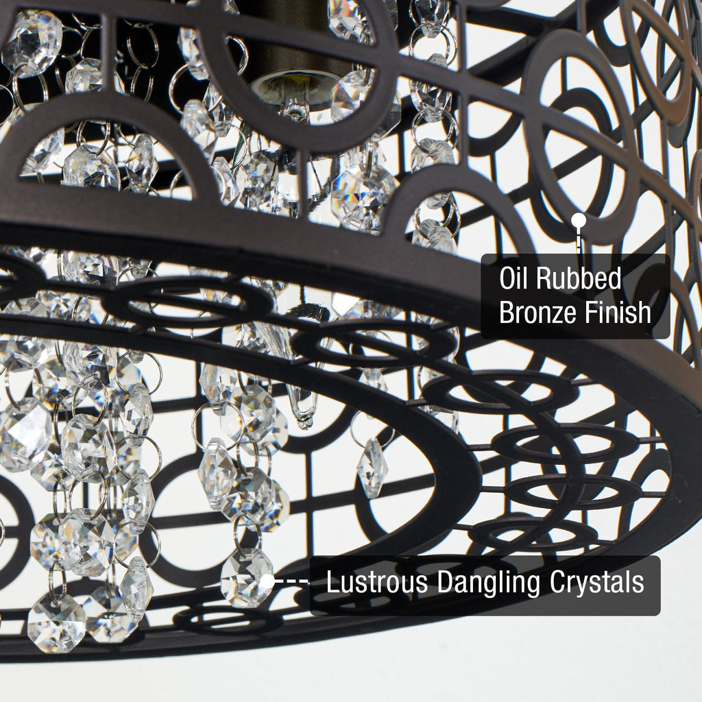 Lustre Brielle 15, moderne et chic, à 4 lumières et cristal, encastré.