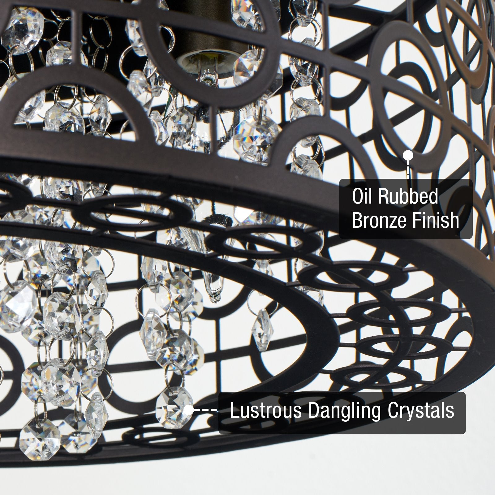 Lustre Brielle 15, moderne et chic, à 4 lumières et cristal, encastré.