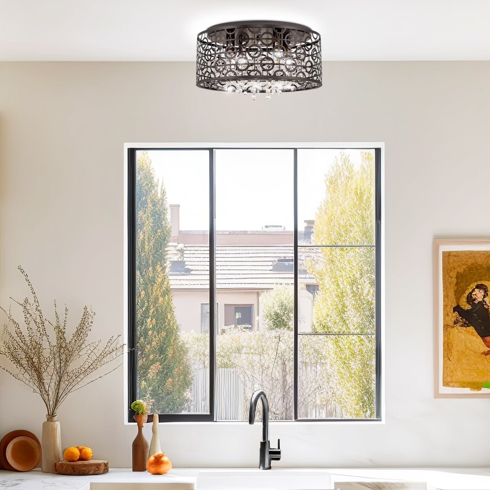 Lustre Brielle 15, moderne et chic, à 4 lumières et cristal, encastré.