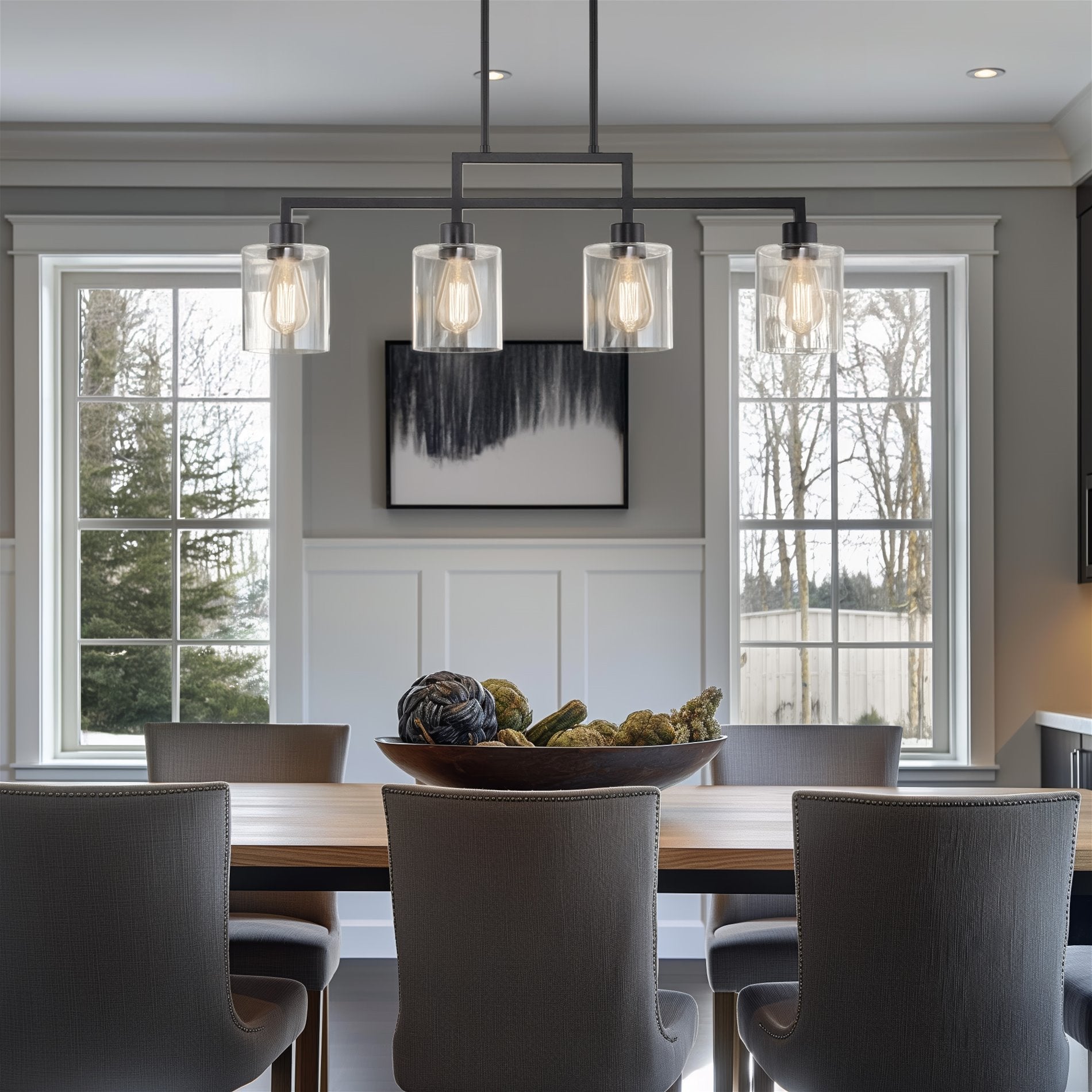 Stratford 34, luminaire d'îlot à 4 lumières de style industriel moderne et industriel.