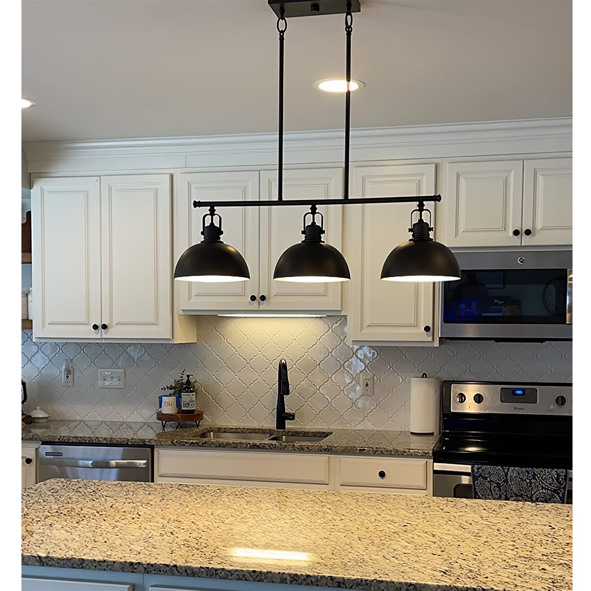 Belle 34, luminaire pour îlot de cuisine de style industriel moderne à 3 lumières