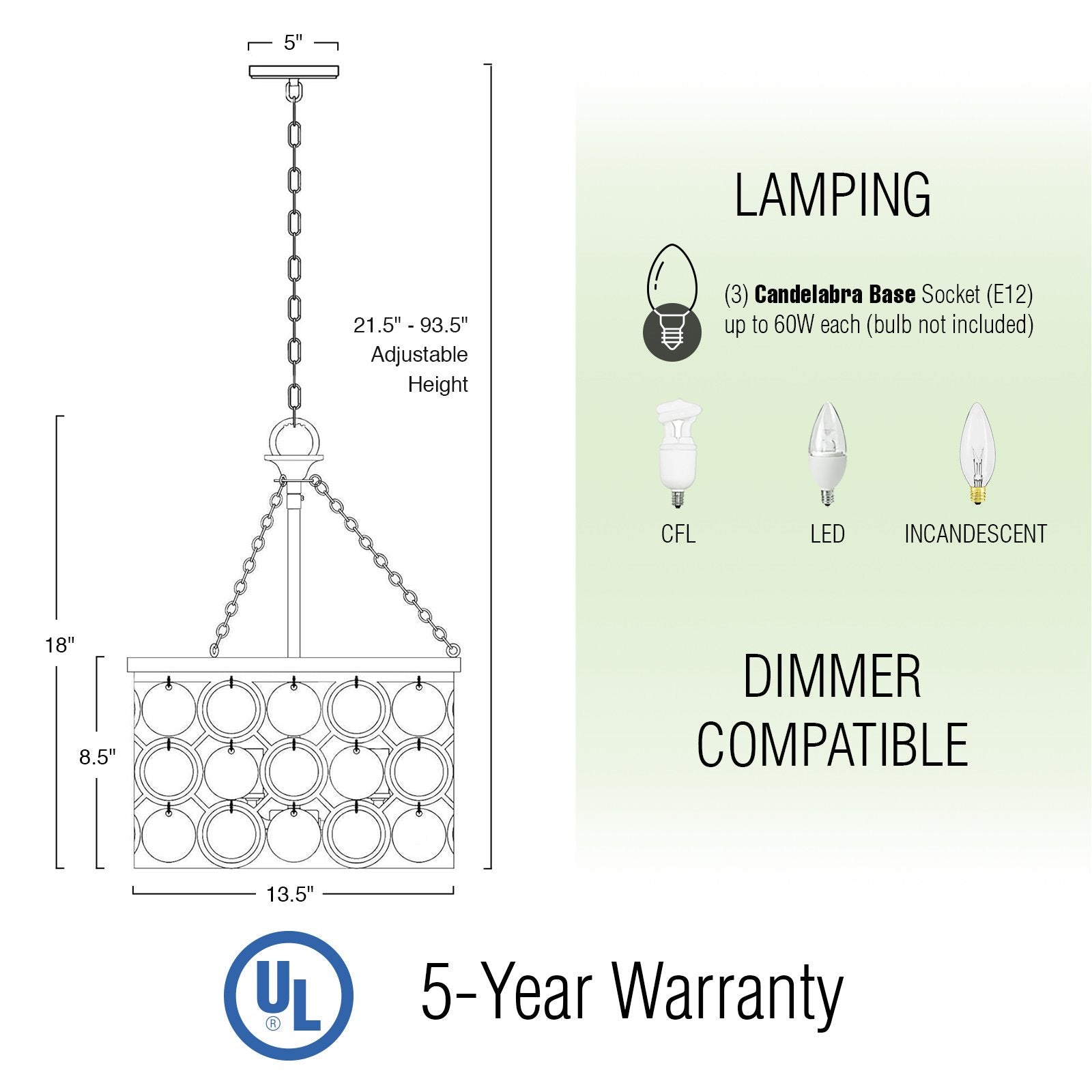 Lustre suspendu Estelle 18 à 3 lumières en cristal, style moderne chic