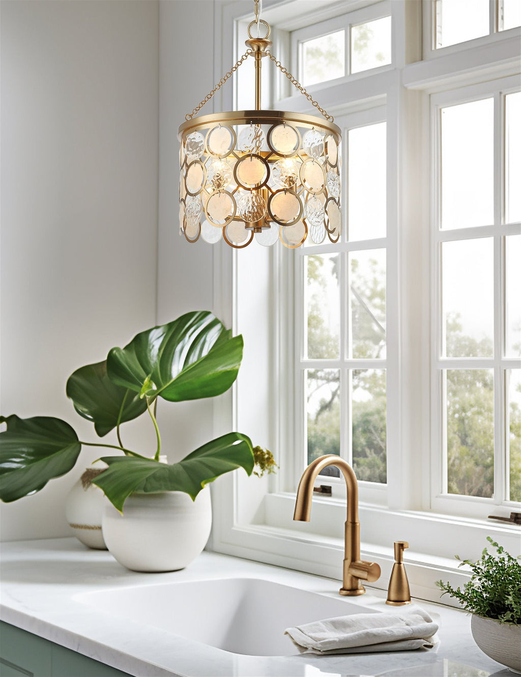 Lustre suspendu Estelle 18 à 3 lumières en cristal, style moderne chic