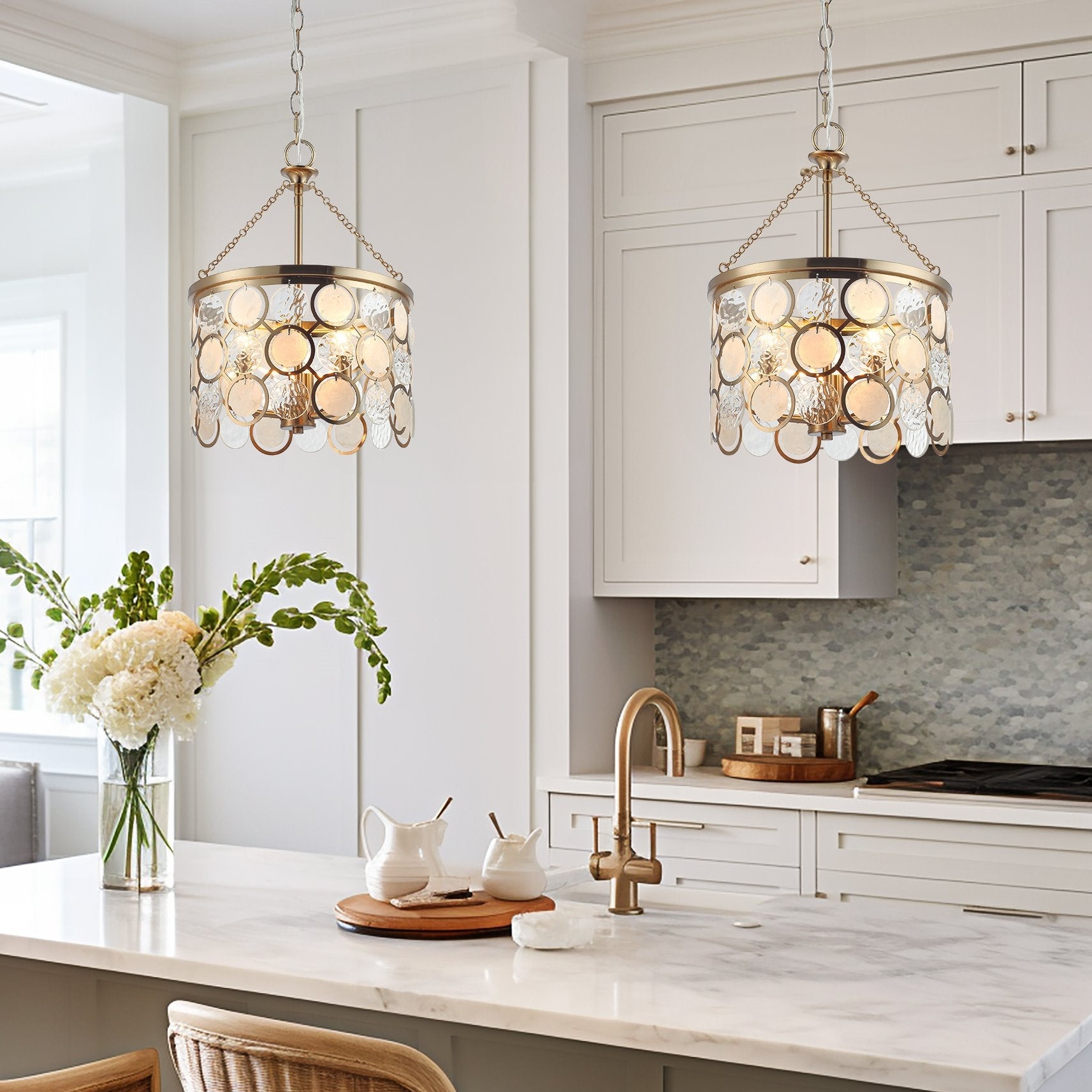 Lustre suspendu Estelle 18 à 3 lumières en cristal, style moderne chic