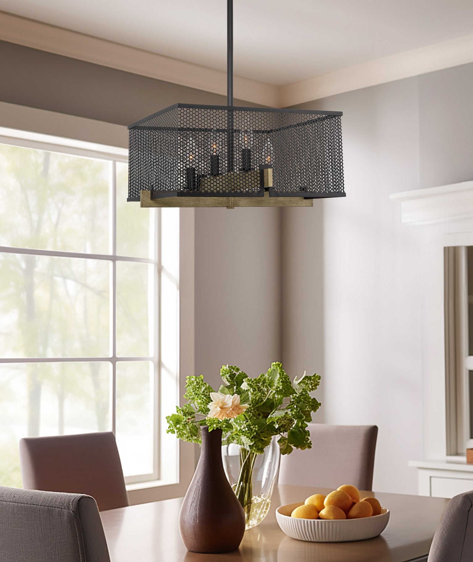 Lustre suspendu moderne Channing 28 à 4 lumières, style industriel et champêtre
