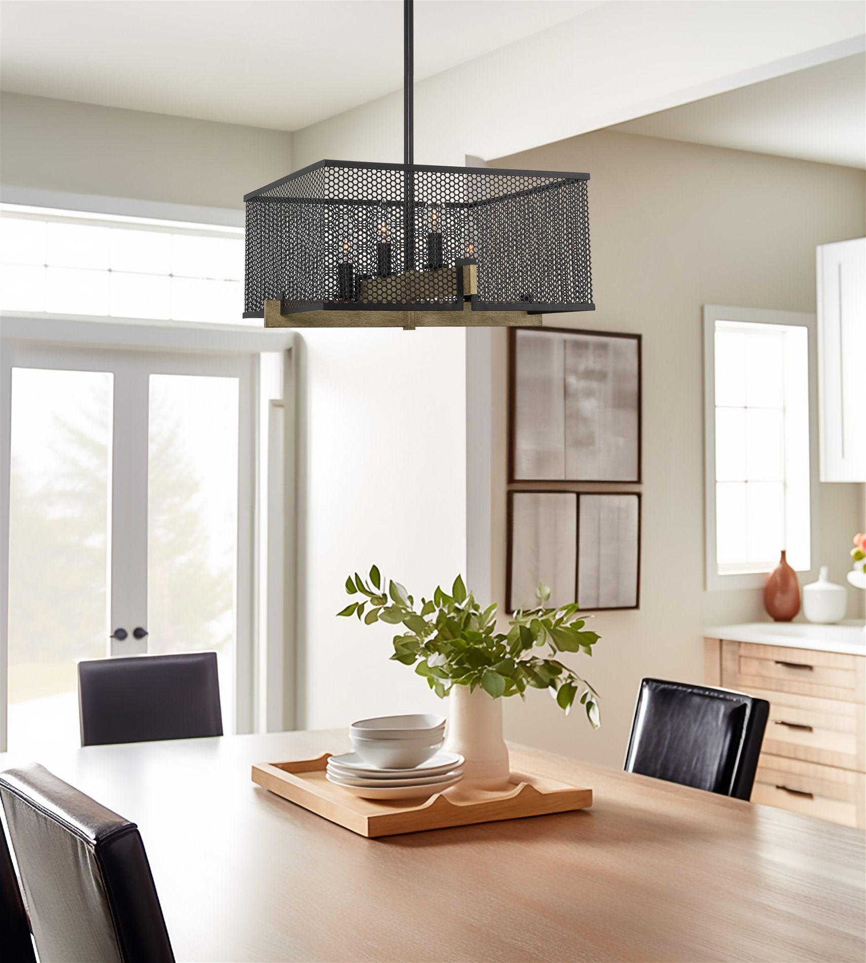 Lustre suspendu moderne Channing 28 à 4 lumières, style industriel et champêtre