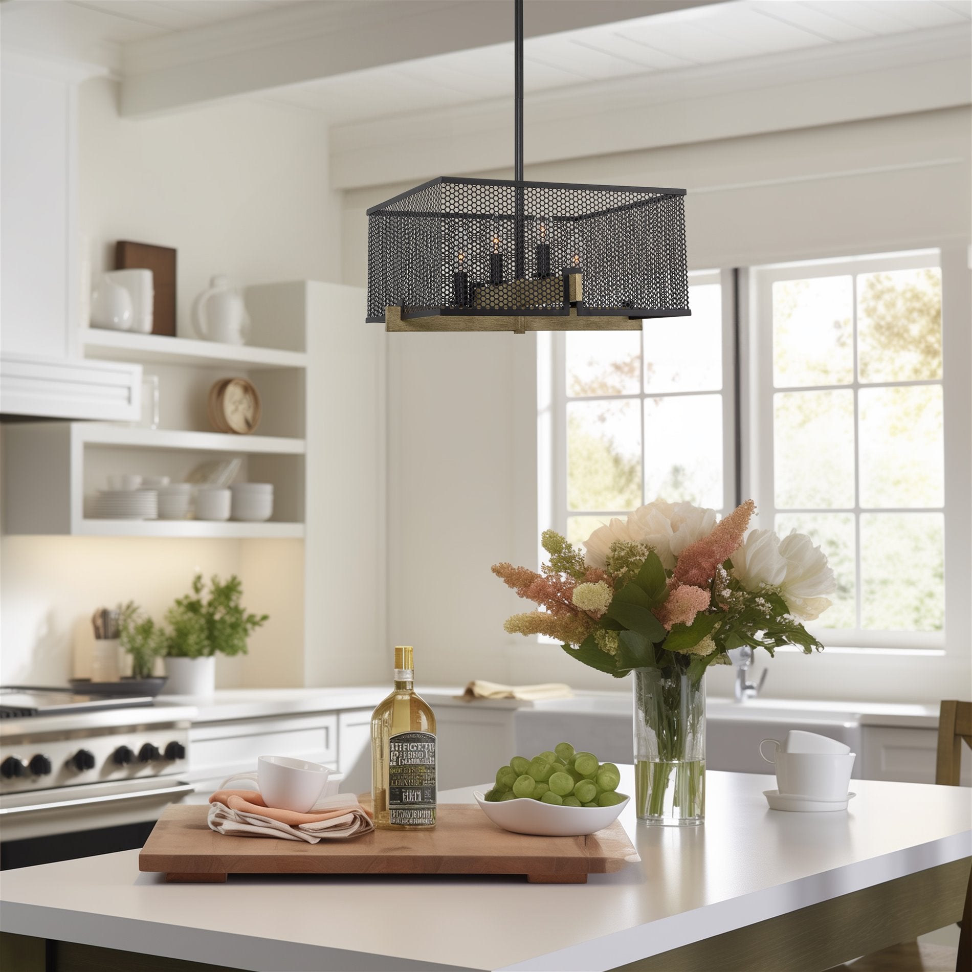 Lustre suspendu moderne Channing 28 à 4 lumières, style industriel et champêtre