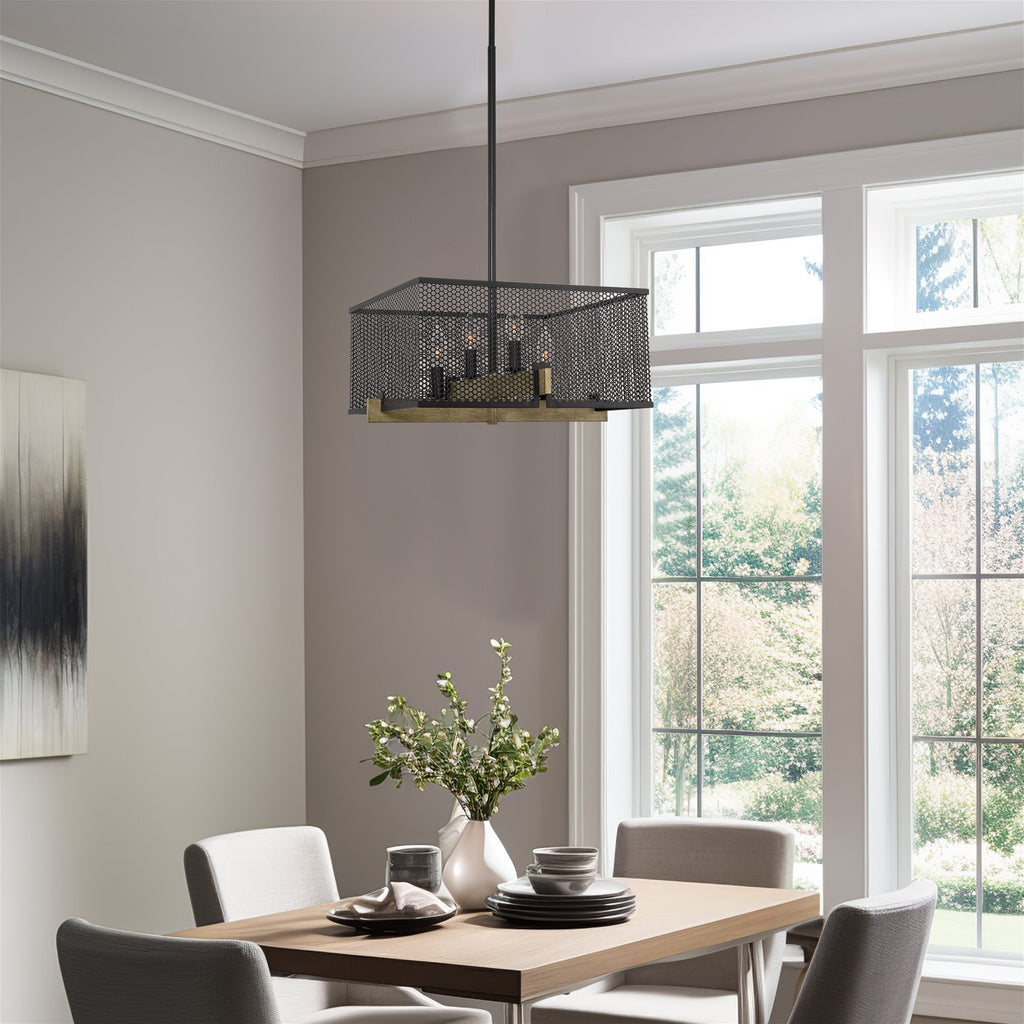 Lustre suspendu moderne Channing 28 à 4 lumières, style industriel et champêtre
