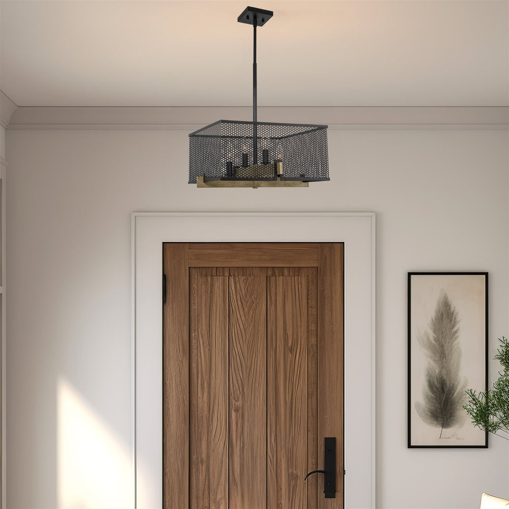 Lustre suspendu moderne Channing 28 à 4 lumières, style industriel et champêtre