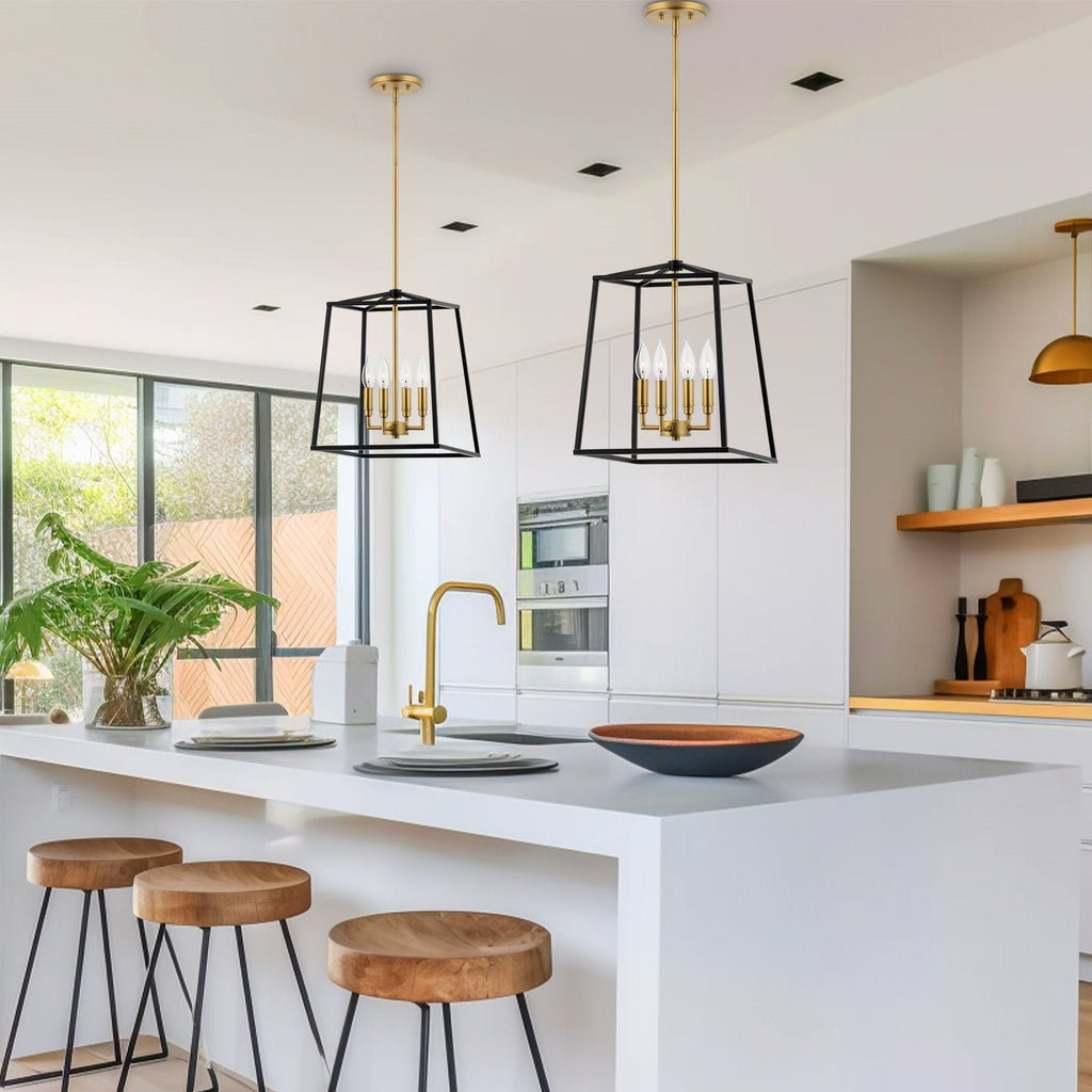 Suspension lanterne moderne Bellevue 16 à 4 lumières de style ferme