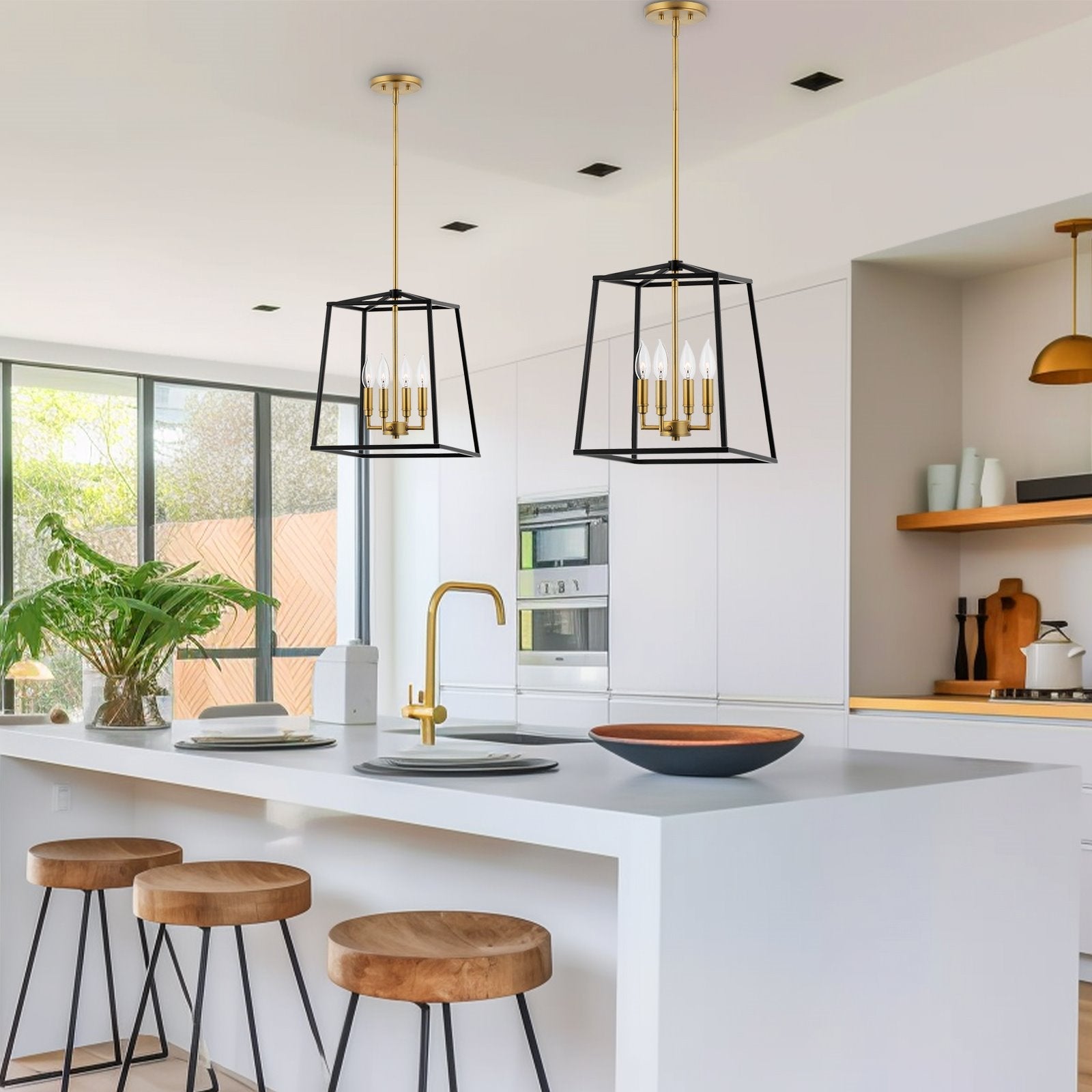 Suspension lanterne moderne Bellevue 16 à 4 lumières de style ferme