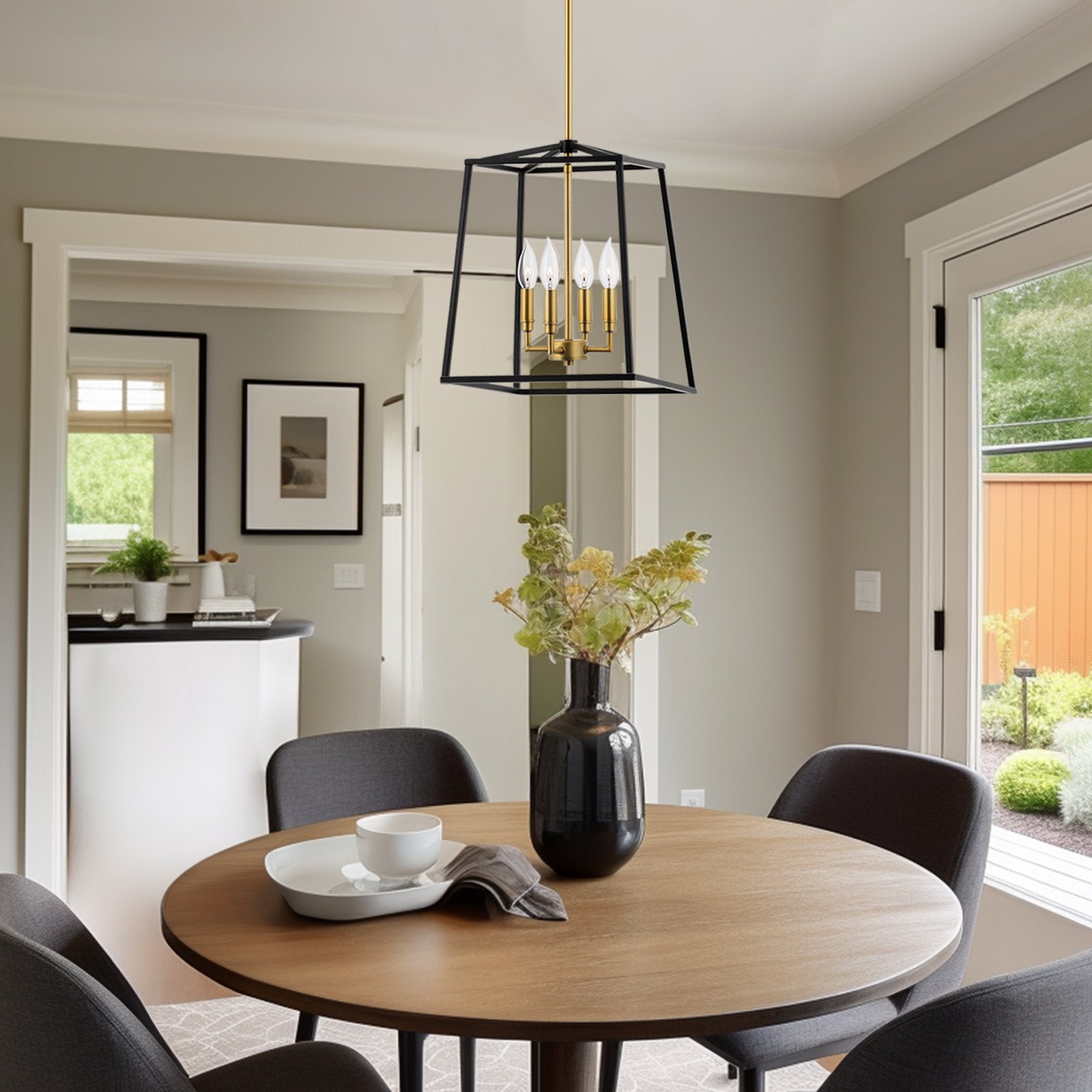 Suspension lanterne moderne Bellevue 16 à 4 lumières de style ferme