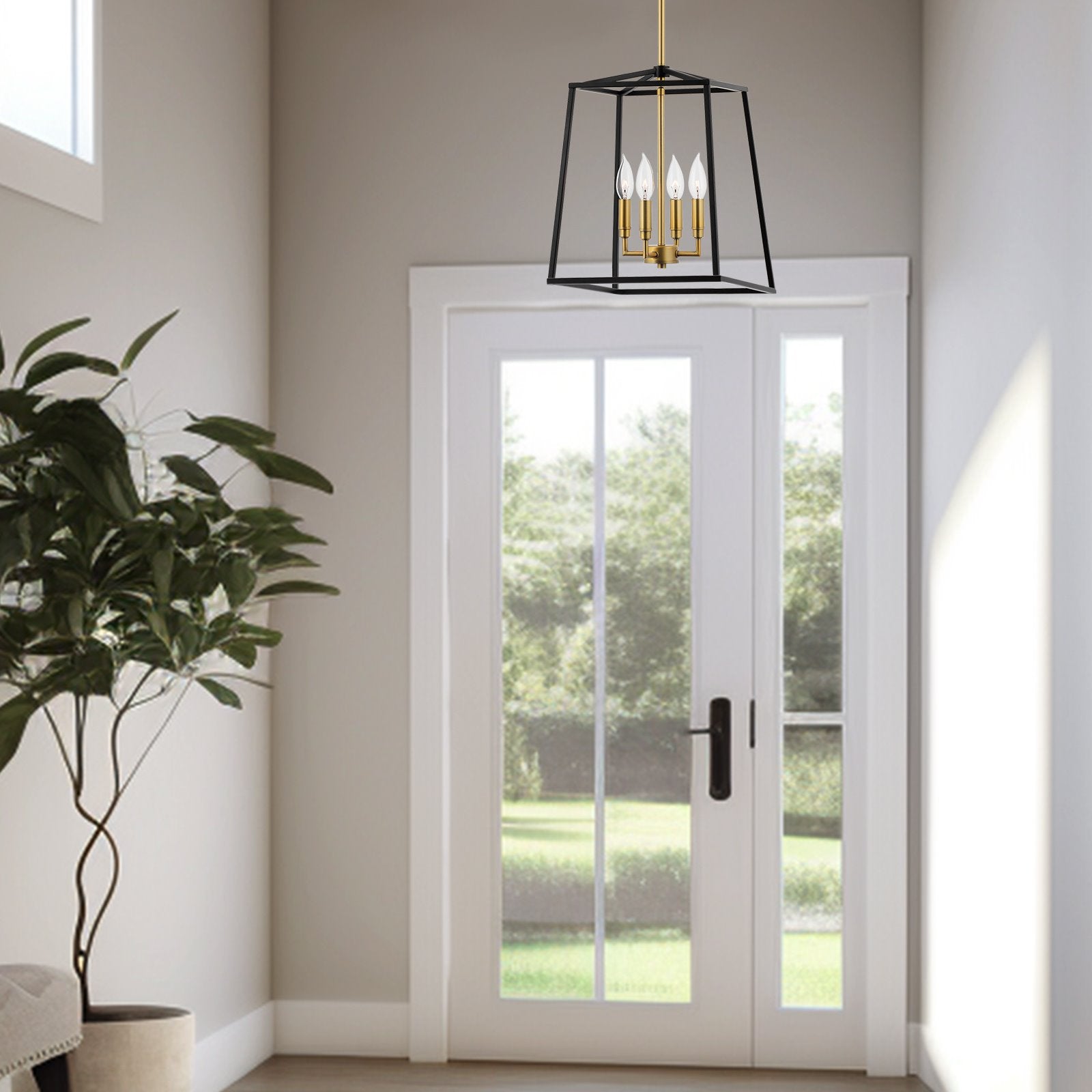 Suspension lanterne moderne Bellevue 16 à 4 lumières de style ferme
