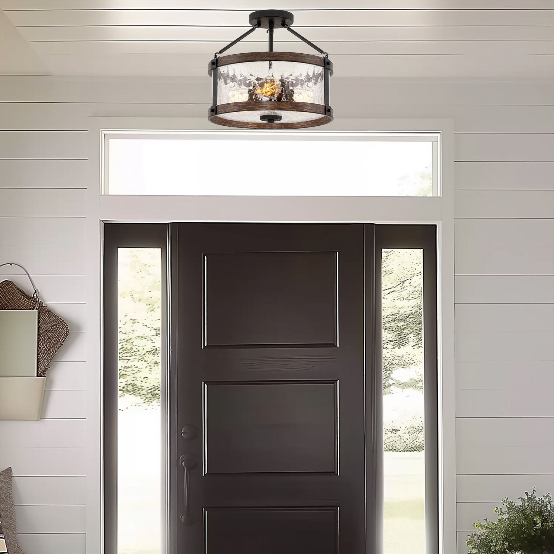 Plafonnier semi-encastré Hadley 14 à 3 lumières, style ferme moderne