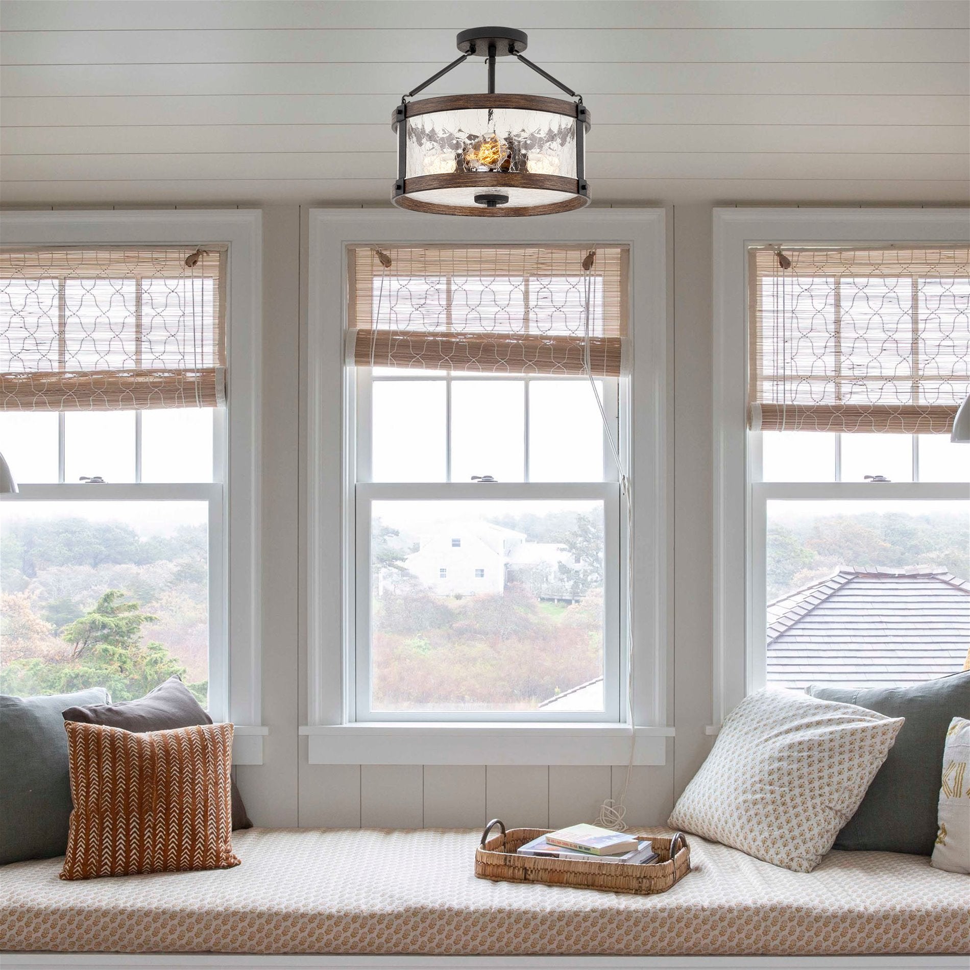 Plafonnier semi-encastré Hadley 14 à 3 lumières, style ferme moderne