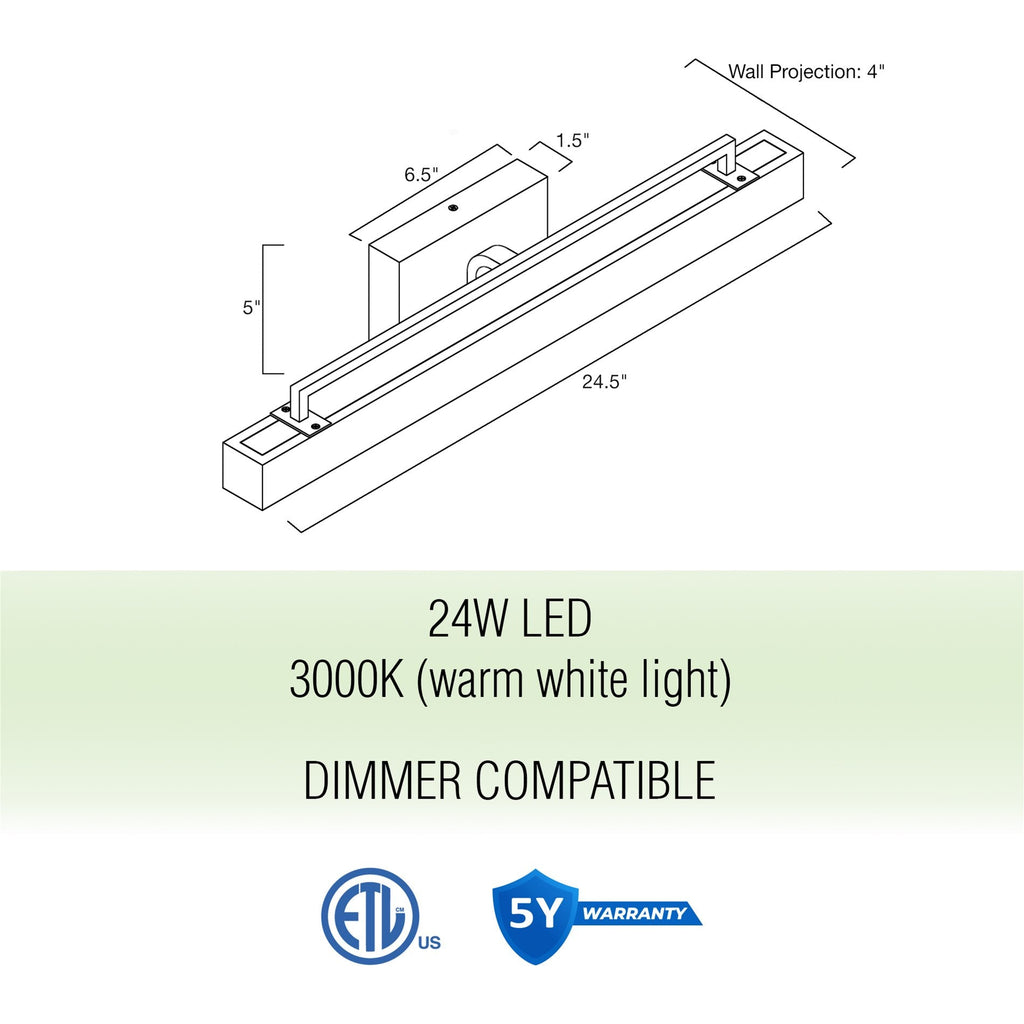 Éclairage LED intégré moderne Felix 25 (24 W) pour coiffeuse/salle de bain