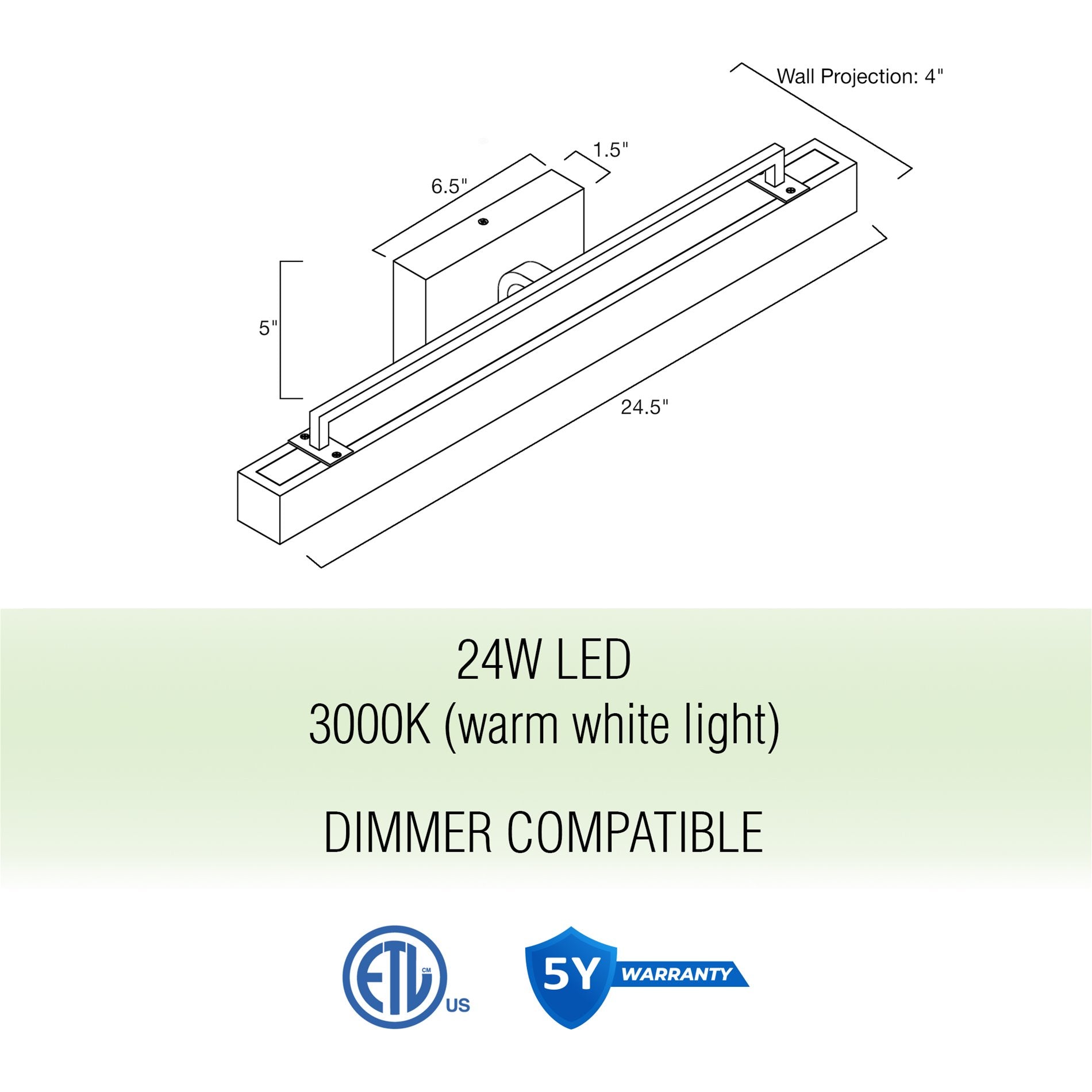 Éclairage LED intégré moderne Felix 25 (24 W) pour coiffeuse/salle de bain