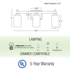Luminaire Theo 25 à 3 lumières, style ferme moderne, pour salle de bain ou meuble-lavabo.