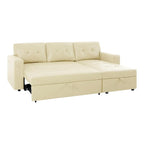 Canapé d'angle convertible et réversible avec lit gigogne, méridienne de rangement dissimulée et pieds robustes.