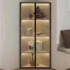 Vitrine d'angle moderne en métal gris et bois avec porte vitrée