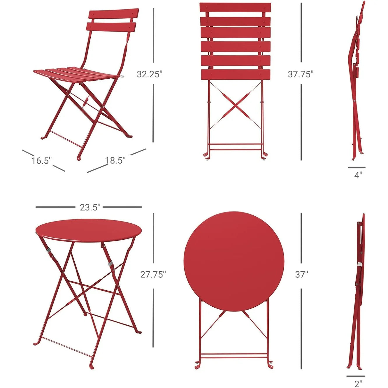 Ensemble bistrot pliant en métal 3 pièces, salon de conversation intérieur/extérieur résistant aux intempéries pour patio, cour, jardin