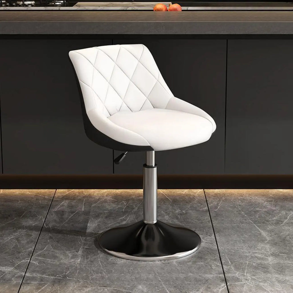 Tabouret de bar pivotant capitonné à losanges, réglable, en cuir PU noir et rouge