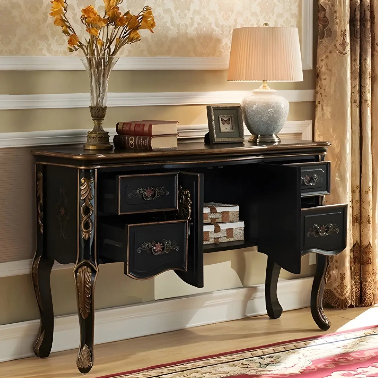 Console de rangement en bois de style français avec tiroirs