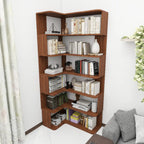 Bibliothèque d'angle en bois composite à 6 étagères