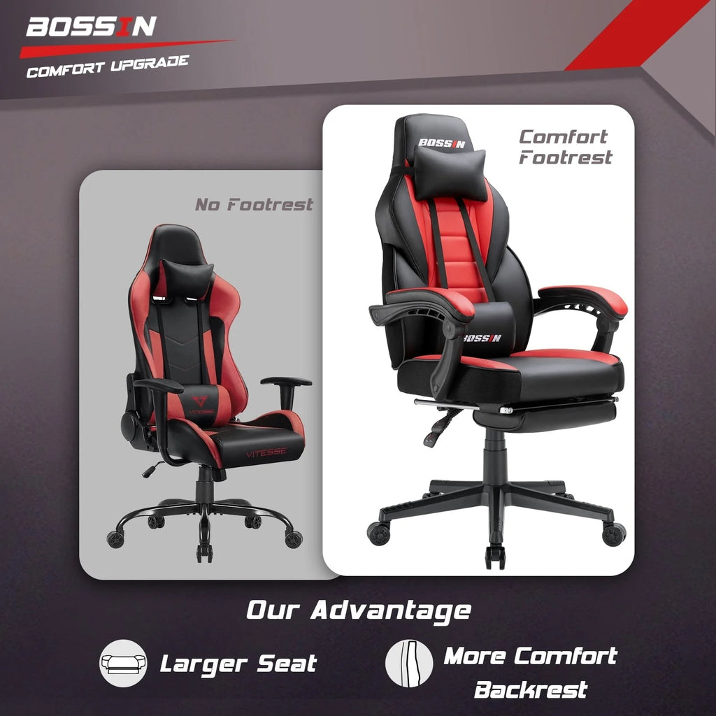 Chaise de jeu BOSSIN style racing, chaise de jeu grande taille supportant jusqu'à 136 kg (300 lbs), dossier haut, chaise d'ordinateur