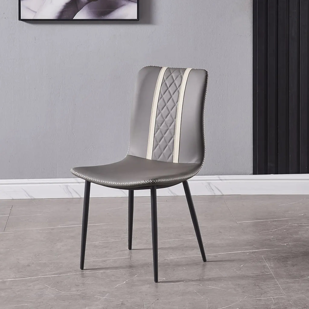 Chaise de salle à manger moderne sans accoudoirs, en similicuir gris et pieds en métal