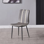 Chaise de salle à manger moderne sans accoudoirs, en similicuir gris et pieds en métal
