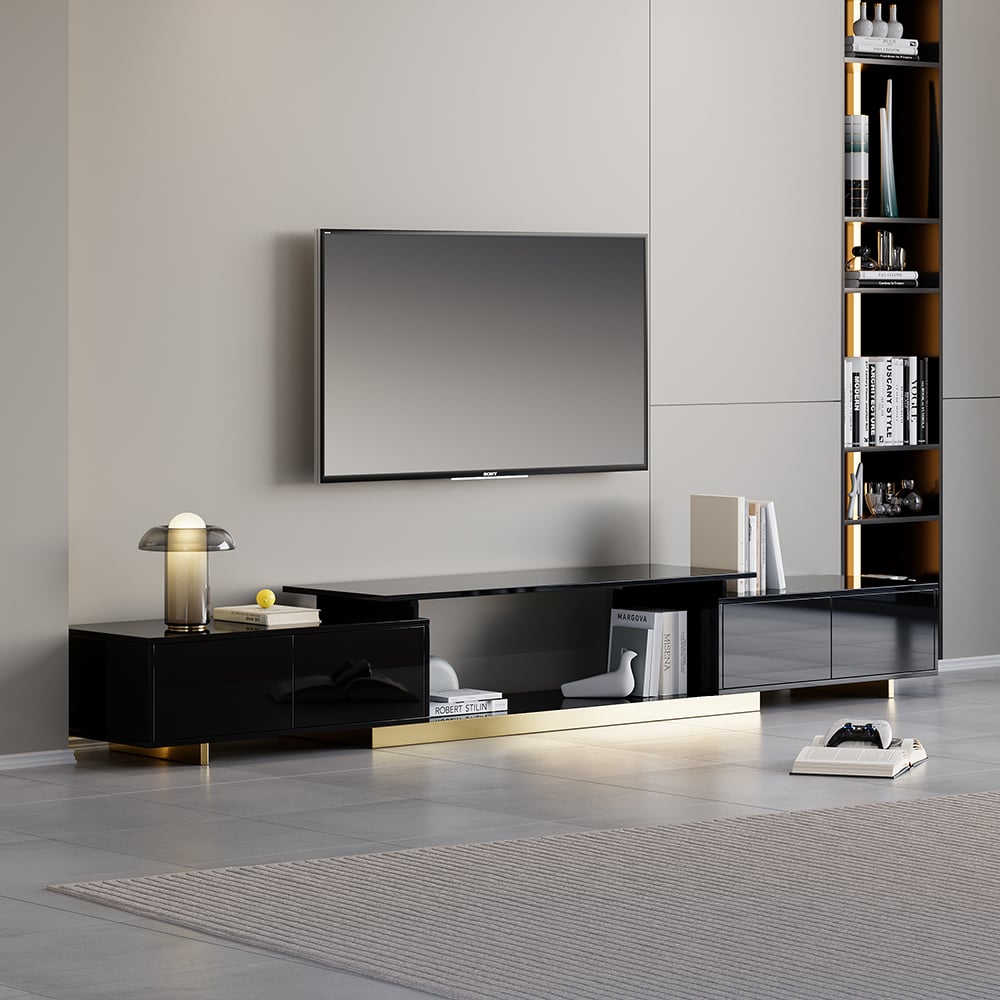Meuble TV extensible en noyer avec rangement ouvert