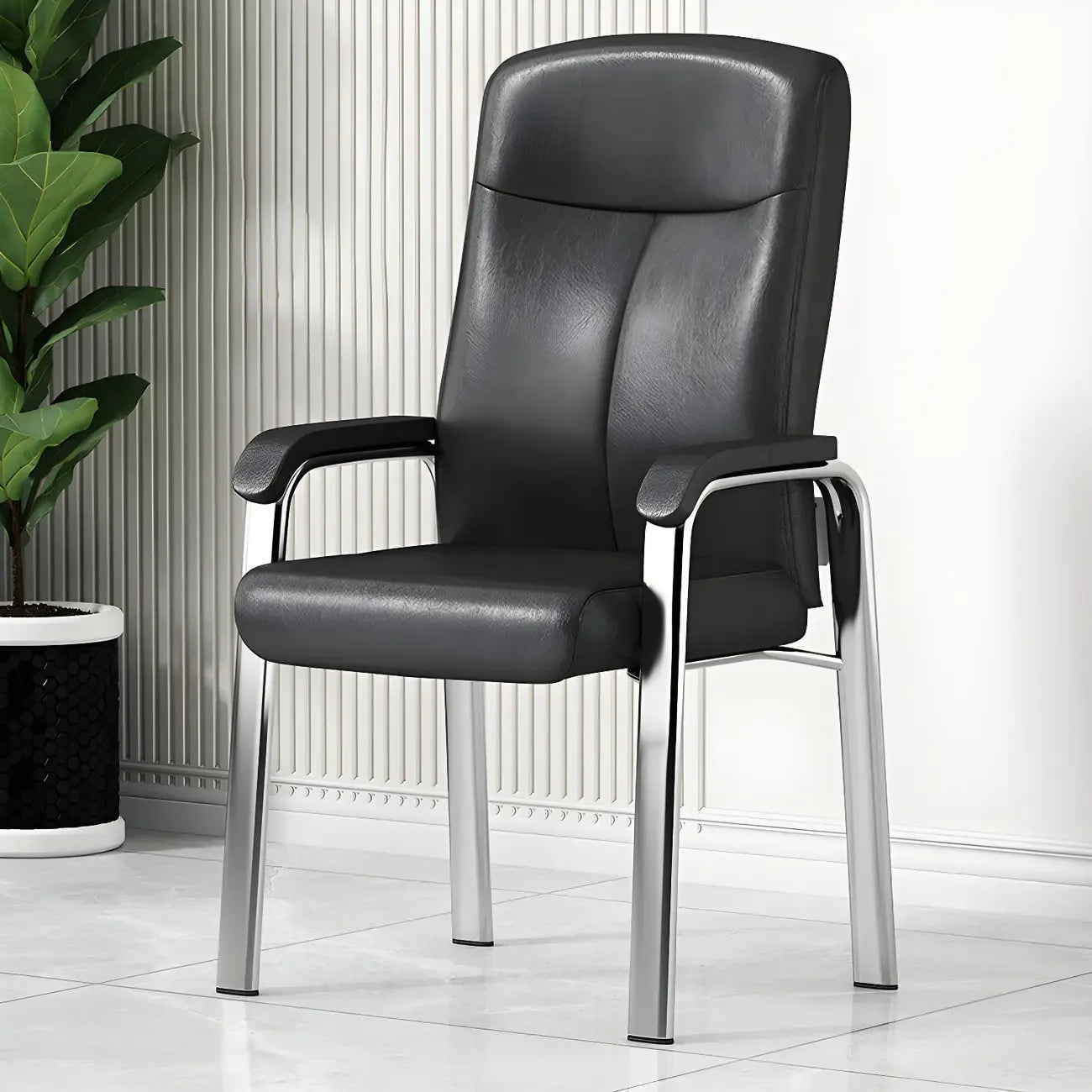 Chaise de bureau moderne HomeyFad en cuir et métal, à 4 pieds et accoudoirs