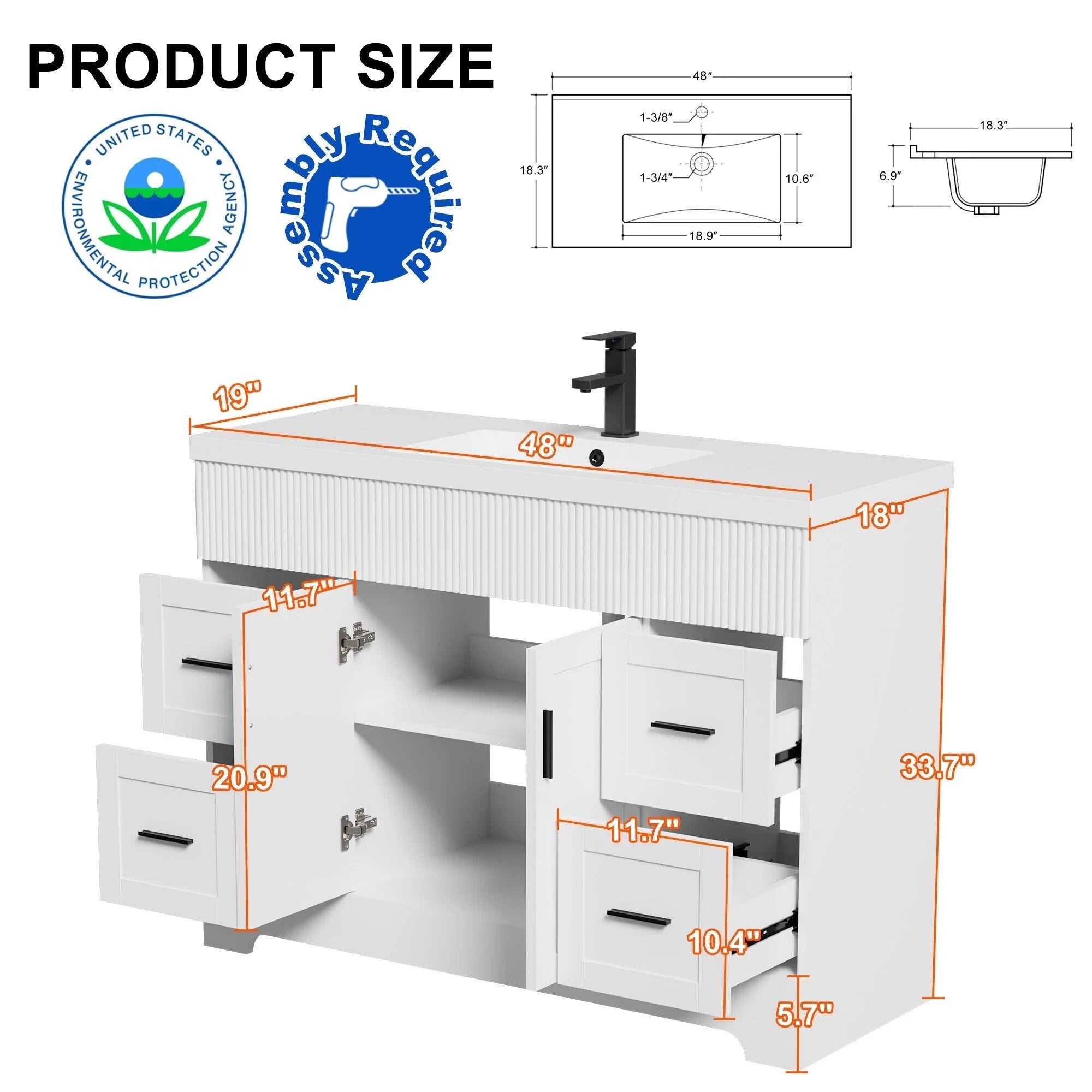 Ensemble meuble-lavabo Wavy Line 30/36/48 avec lavabo et robinet