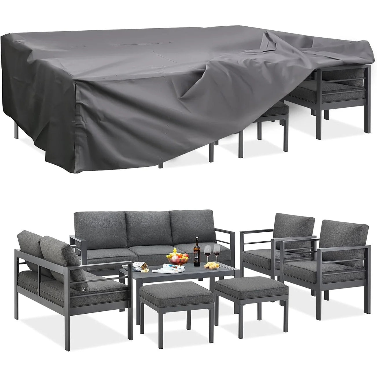 AECOJOY Set di mobili da giardino a 7 pezzi in alluminio Set da conversazione per esterni